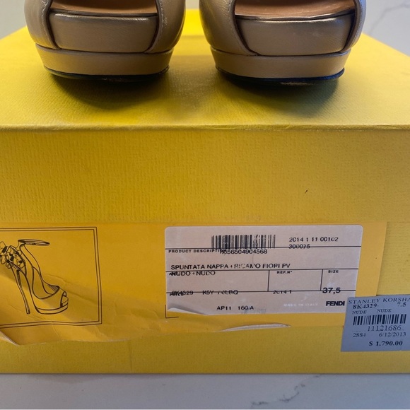 FENDI Spuntata White Floral Heel Platform Peep Toe Nude Shoes Size 7.5 - Picture 10 of 11
